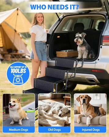 Сходинка для собак у машину, 5 сходинок, складана, для SUV та вантажівок, висота 86-96,5 см, антиковзаюча поверхня, підтримує до 68 кг