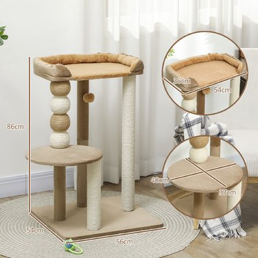 PawHut Cat Tree 86 см Cat Tree з платформою для стрибків, ліжко, ігровий м'яч, кігтеточка для кішок з джутовими кігтеточками, для кішок до 7 кг, кава | Аосом
