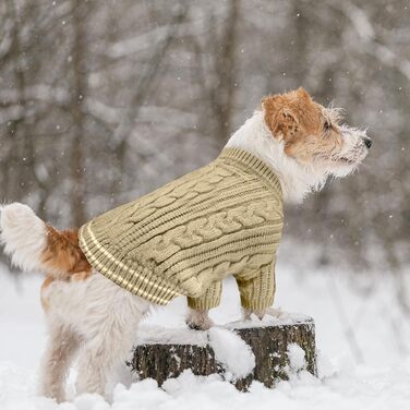 Теплий собачий светр Sanqitara, облягаючий, м'який, для маленьких та середніх собак, короткі рукави, в'язаний, колір хакі (XS)