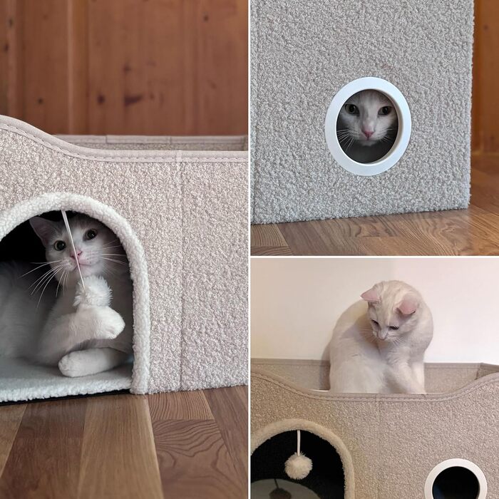 Кігтечка-будиночок для котів PAWY з подушкою, бежева, 40x40x44 см