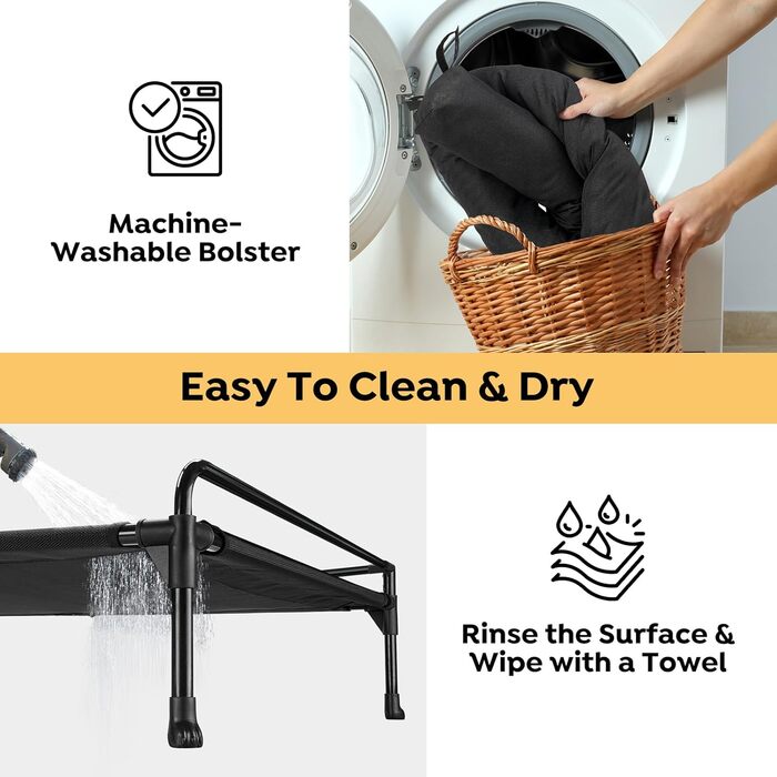 Лежанка для собак Veehoo Outdoor, чорна, 74 x 46 x 18 см. Охолоджуюча, піднята, знімний бордюр, для подорожей, миється.