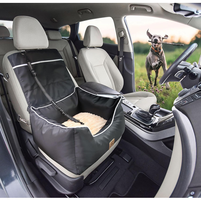 Автокрісло для собак Преміум, чорне: водонепроникне ліжко для маленьких та середніх собак, з підсумками та ременем безпеки