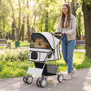 Складаний візок для собак (buggy) зі світловідбиваючими смугами, кошиком для речей та подушкою, для малих порід до 10 кг, 77x44x102 см, сірий