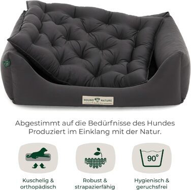 Ортопедичне ліжко для собак HOUND & NATURE Zermatt, корзина для собак середніх порід з високим бортиком, м'яке собаче ліжко з подушкою, яку можна прати (M - 95x70 см, сірий)