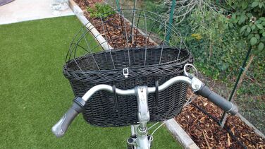 Кошик для велосипеда для собак, ручка, плетіння з лози, чорний колір, металевий сітчастий каркас, з подушкою, різні розміри, кошик на кермо, кошик для собак, кошик на кермо, кошик для покупок, натуральний (XXL без подушки)