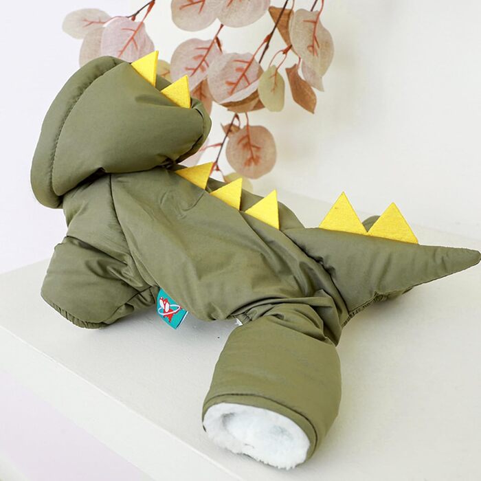 Теплий зимовий костюм для собак - динозавр, капелюшок, овчість, тепла куртка-комбінезон для маленьких собак (зелений, XL)