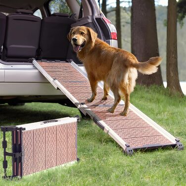 Рампа для собак у машину Klappbar - Складана, стабільна, протиковзка, для автомобілів та SUV до 90 кг, телескопічна алюмінієва рампа, з світловідбиваючими смугами, кріпильний кліп, для великих собак