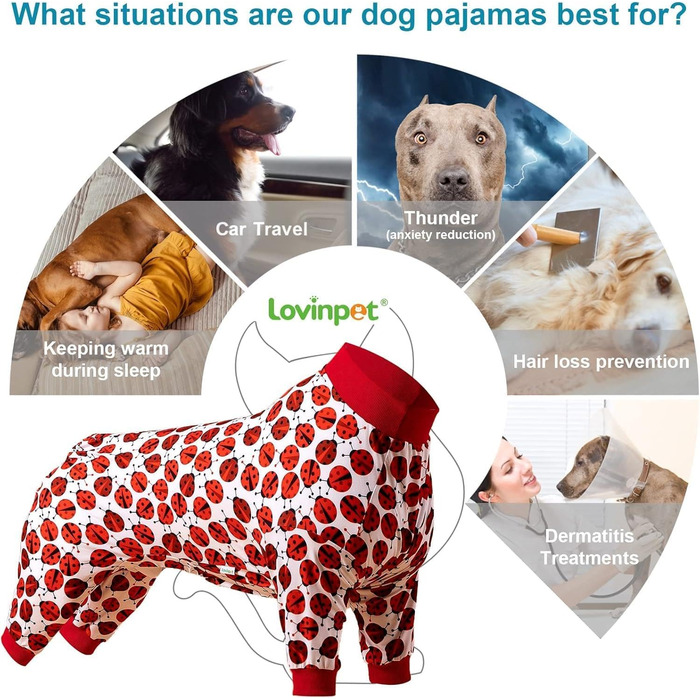 Піжама для великих собак LovinPet, рожевий принт, розмір M (Medium, White Red)