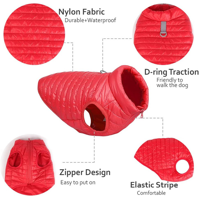 Зимовий теплий водонепроникний теплий зимовий одяг для собак з кільцем D, суперлегкий, для маленьких собак, кошенят, цуценят (XS, Чорний)