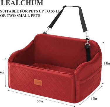 Автокрісло для собак великих порід, м'яка тканина, Memory Foam, 2 страхувальні ремені, червоний колір, великий розмір