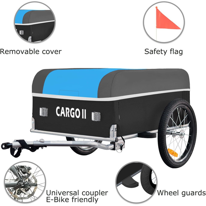 Фарбований вантажний причіп Tiggo Cargo II, 130 літрів, складаний, зелений (блакитний)