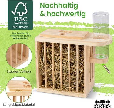 Годівниця для сіна та поїлка Drei Eichen, регульована, FSC-дерево, для морських свинок, кроликів, хом'яків