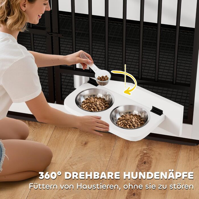 Кія для собак PawHut - переносна будка для собак, біла, 95 x 60 x 68,5 см, з поворотними мисками