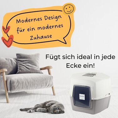 Туалет для котів кутовий XXL з кришкою, великий, з фільтром та лопаткою