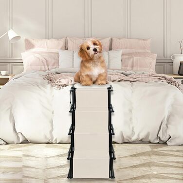 Сходинки для собак - 4 сходинки, портативна рамка для собак у машину, диван або ліжко, антиковзаюча, вантажопідйомність до 75 кг (Бежевий)
