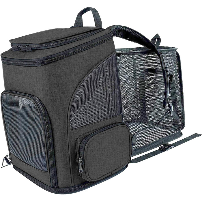 Рюкзак-переноска для котів RASTKY, складана переноска для тварин, міцна переноска для собак та малих тварин до 8 кг, ідеально підходить для візитів до ветеринара, прогулянок у парку, сірий (чорний)