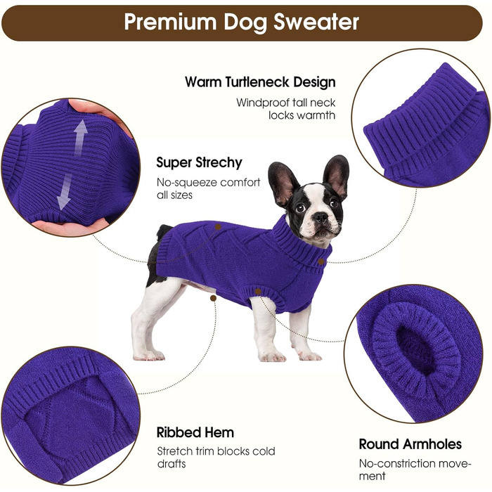 Пуловер для собак середніх порід Queenmore, м'який та теплий, фіолетовий, розмір M