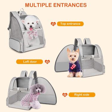 Рюкзак для собак і котів ALLSOPETS, дихаючий, складний, з ременями безпеки, для подорожей і прогулянок, світло-сірий
