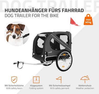 Фаркоп-причіп для велосипеда 2в1 Hauki: собачий візок та причіп, чорно-сірий, 130x72x90 см, для собак до 40 кг, з відбивачами, мотузкою та прапорцем