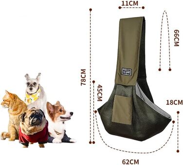 Сумка-переноска для собак до 5 кг, Sling Pet Carrier, зручна переноска для тварин, сумка-переноска для котів та собак, для прогулянок на плечі (Темно-зелена)