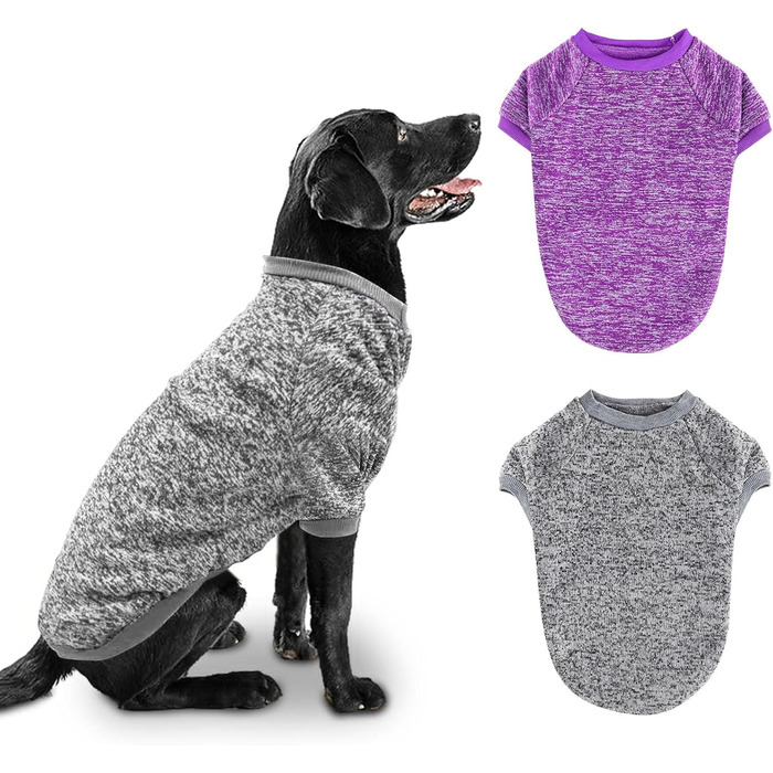 Пуловери для собак RANYPET 2 шт. Великі, теплі, зимові, в'язані, для середніх собак, 9XL (обхват грудей 90 см, довжина спини 75 см), 5XL (обхват грудей 70 см, довжина спини 55 см), колір: фіолетовий+сірий