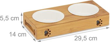 Підставка для миски Reaxdays з бамбука для котів, керамічна миска для води та корму, безпечна для миття в посудомийній машині, натуральний дизайн