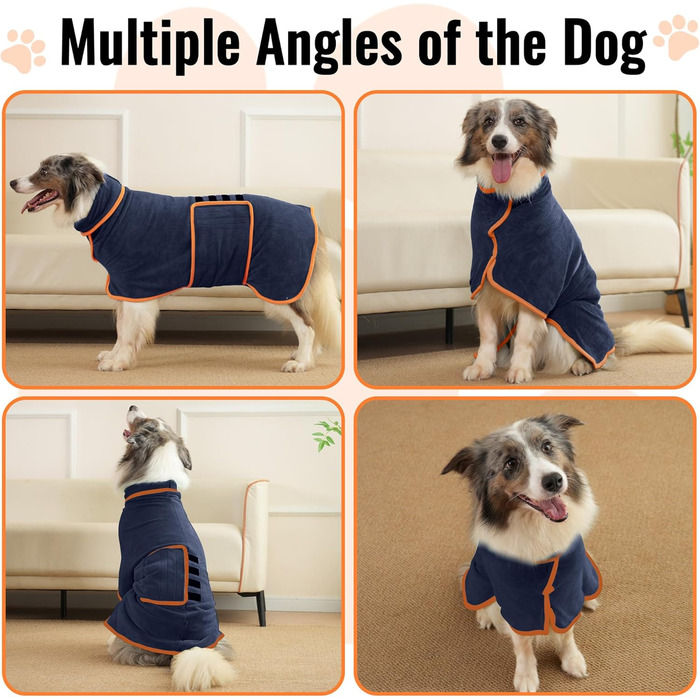 Рушник для собак Hezzuv: ультрапоглинаючий, з мікрофібри, для сушіння після снігу, м'який, двошаровий, для цуценят та дорослих, синій (S)