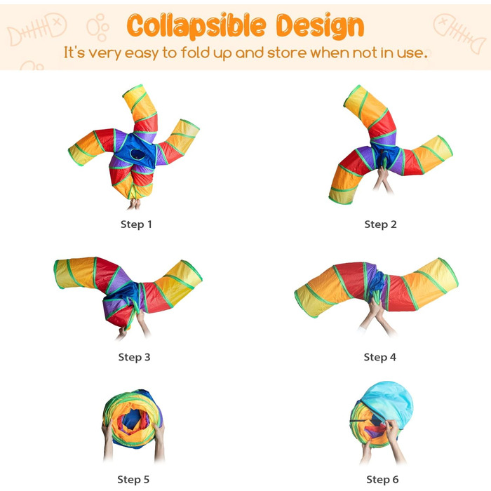 Туннель для котів Depets, великий 5-ти ходовий ігровий тунель-труба зі штандером, S-подібний складний тунель з інтерактивним віконцем, ідеальний для занять в приміщенні для кошенят