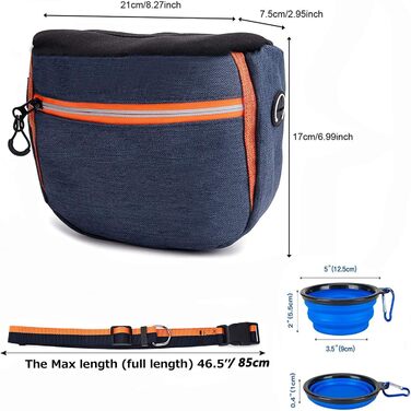 Сумка для корму для собак, сумка для ласощів, водонепроникна сумка для корму, сумка для ласощів, миска для їжі та подорожей, для тренувань собак та зберігання корму (Блакитна)