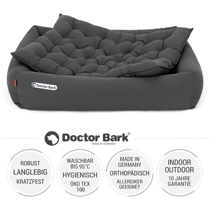 Ортопедичне ліжко для собак Doctor Bark - миється до 95°C, гігієнічне, без запаху, для середніх собак, сірий кошик з лежаком (L - 90x80 см)