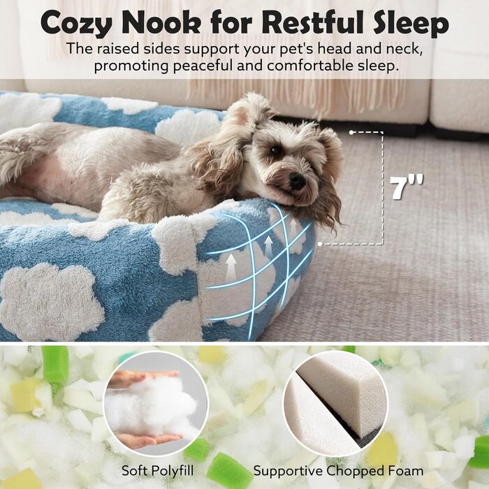 Ортопедичне ліжко для собак JOEJOY XL, прямокутне, миється, знімний чохол на блискавці, м'яке, заспокійливе, для цуценят, з жакардовим плюшем, неслизьке дно, розмір XL (107x91x23 см) (Блакитний, S (63x53x18 см))