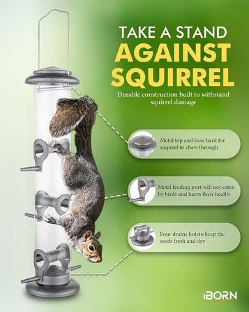 Годівниця для птахів iBorn, металева годівниця для підгодовування з 6 місцями для підльоту, 38 см, срібна