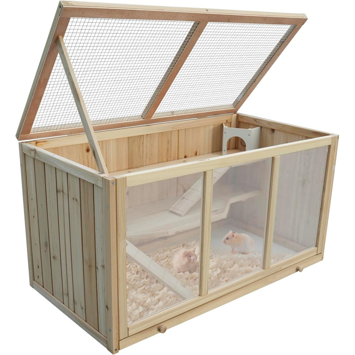 Клітка для хом'яка з сосни, 94,5 x 48,5 x 49,5 см, з платформами, драбиною та будиночком