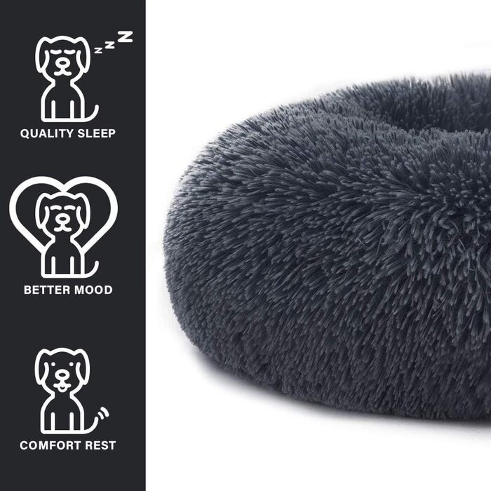 Преміум ортопедичний лежак для собак великих та екстра-великих порід, круглий, з м'якого плюшу, з водонепроникною основою, легко миється, діаметр 90 см, темно-сірий