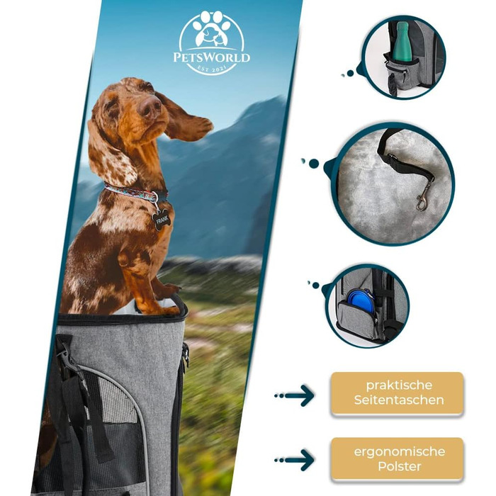 Рюкзак для собак PETSWORLD, складаний | Для тварин до 8,5 кг | Дихаючий, з сіткою | Ергономічна підкладка | Кишені та аксесуари