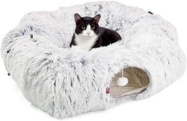 Канадський кіт | Преміум тунель для котів CUBI, XXL тунель з місцем для сну, з м'яким лежаком, для великих котів, 100 x 80 x 26 см (Сірий)