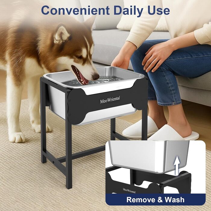 Підвищений миска для собак великих порід, 41.9 см, з підставкою, нержавіюча сталь, 6.7 л, для здорового пиття, легко миється, для дому