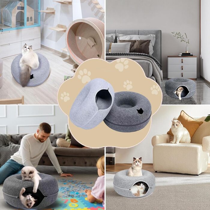 Туннель для котів KunpengZen, філц, шурхотливий, іграшка-лежанка, 50 см, для кошенят та малих тварин до 4 кг, сірий