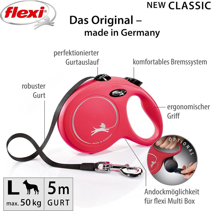 Рулетка для собак Flexi New Classic L, 5 м, червона, до 50 кг