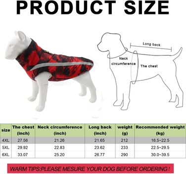 Водонепроникний собачий плащ: тепла зимова куртка, жилет для собачого спорту, одяг для домашніх тварин з отвором для шлейки, світловідбиваючими смугами, середній/великий розмір, вітронепроникний костюм, одяг для собак, білий/чорний (5XL, червоний)