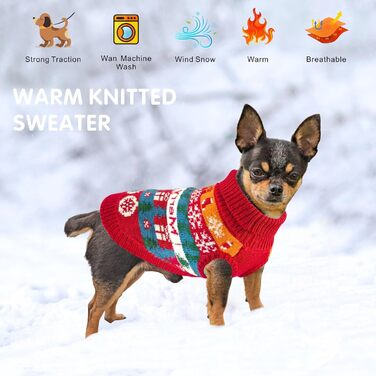 Теплий зимовий пуловер для собак з новорічним дизайном. Ідеальний для маленьких та середніх собак, чихуахуа. Зручний, з флісу, для святкування Різдва.