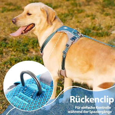 Шлейка для собак Huntboo Anti-Zug, для малих, середніх та великих собак, не тягне, світловідбиваюча, з 2 карабінами, регульована, для тренувань та бігу (M, синій)