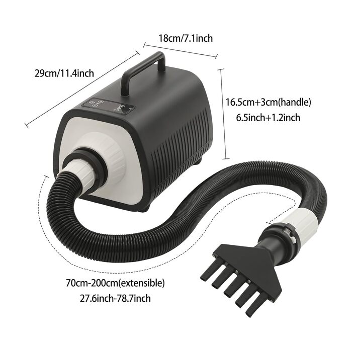Пылесос для шерсти собак и кошек с LED-дисплеем и сенсорным управлением, 9 скоростей, вентиляция и регулировка температуры, 3 насадки, для зоомагазинов и ветеринарных клиник (черный)