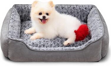 Крісло-лежанка для собак маленьких порід, миюче, м'який плюш, заспокійлива підстилка з антиковзною основою, антистресова, 60 x 45 см, сірий колір