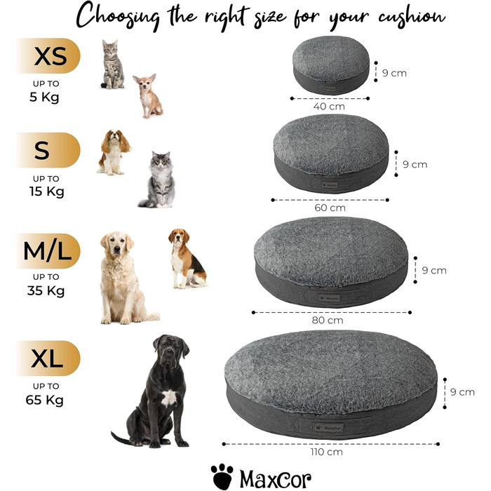 Подушка для собак та котів MaxCor, кругла, з Memory Foam – для суглобів, двостороння, літня/зимова, легка, не деформується