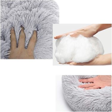 Заспокійливе ліжко для собак, пончик для великих собак, тепле, екстра велике, штучне хутро, ліжко для домашніх тварин, самонагріваюче, кругле, плюшеве, ліжка для собак великих та середніх порід, прання можливе (сірий, XXL)