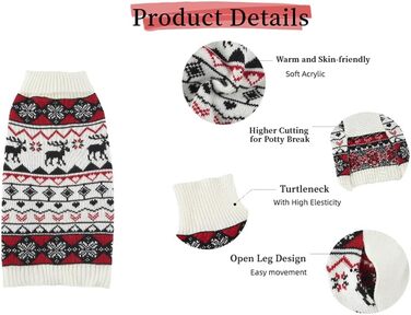 Вогняний святковий свитер для собак у стилі вінтаж з рейндером, червоно-білий, X-Large (XL), довжина спини 50.8 см, 1 шт.