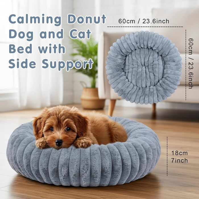 Круглий лежак для собак та котів Qoosea, сірий, 40 см, 60x60 см