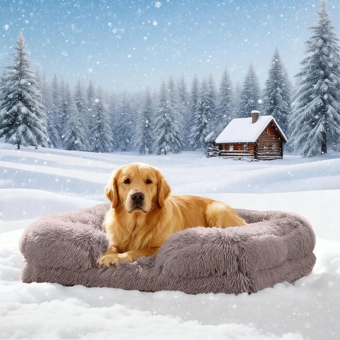 Ортопедичне ліжко для собак великих порід: тепле, неслизьке, стійке до укусів. Квадратна подушка для собак, знімний бантик, килимок для собак, зимовий подарунок для любителів собак (бежево-коричневий, L)