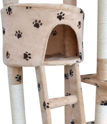 Кігтеточка BITUXX® для котів з будиночком та ігровим майданчиком, регульована висота 230-250 см (Бежевий / Лапка)